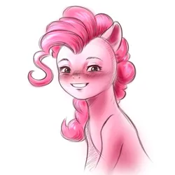 Size: 1024x1024 | Tagged: safe, artist:n0thingbutath0ught, derpibooru import, pinkie pie, earth pony, pony, g4, grin, image, looking at you, png, simple background, smiling, solo, uncanny valley, white background