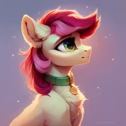Size: 1024x1024 | Tagged: safe, ai content, derpibooru import, machine learning generated, prompter:doom9454, stable diffusion, roseluck, pony, bust, collar, cute, fluffy, generator:pony diffusion v6 xl, image, pet tag, png, pony pet, portrait, rosepet