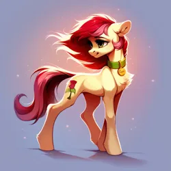 Size: 1024x1024 | Tagged: safe, ai content, derpibooru import, machine learning generated, prompter:doom9454, stable diffusion, roseluck, pony, collar, cute, fluffy, generator:pony diffusion v6 xl, image, pet tag, png, pony pet, rosepet, standing, wind, windswept mane