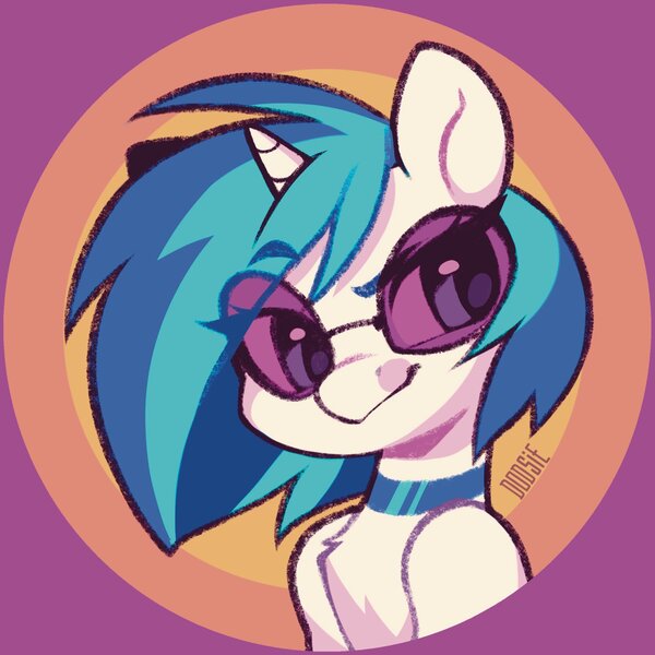 Size: 2039x2039 | Tagged: safe, artist:dodsie, derpibooru import, vinyl scratch, pony, unicorn, bust, choker, female, g4, glasses, image, jpeg, mare, portrait, simple background, solo