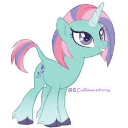Size: 1700x1700 | Tagged: safe, artist:caffeinatedcarny, derpibooru import, ivy, pony, unicorn, g2, cloven hooves, colored horn, g2 to g4, g4, generation leap, gradient hooves, horn, image, leonine tail, png, race swap, redesign, simple background, solo, tail, transparent background