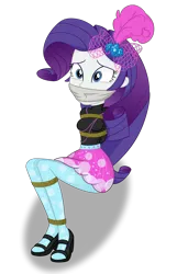 Size: 1286x2000 | Tagged: safe, artist:nie-martw-sie-o-mnie, derpibooru import, rarity, human, equestria girls, bondage, cloth gag, clothes, femsub, g4, gag, hairpin, high heels, image, pantyhose, png, rarisub, rope, rope bondage, shoes, simple background, sitting, submissive, transparent background, uniform