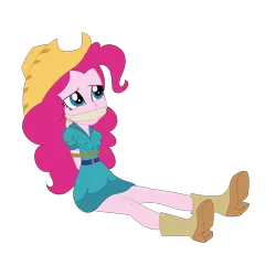 Size: 2000x2000 | Tagged: safe, artist:nie-martw-sie-o-mnie, derpibooru import, pinkie pie, human, equestria girls, bondage, boots, cloth gag, clothes, cowboy boots, cowboy hat, cowgirl outfit, g4, gag, hat, image, png, rope, rope bondage, shoes, simple background, sitting, transparent background