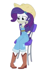 Size: 1137x1810 | Tagged: safe, artist:nie-martw-sie-o-mnie, derpibooru import, rarity, human, equestria girls, bondage, boots, bound and gagged, chair, cloth gag, clothes, cowboy boots, cowboy hat, femsub, g4, gag, hat, image, overalls, png, rarisub, rope, rope bondage, shoes, simple background, sitting, submissive, transparent background