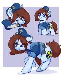 Size: 3317x4000 | Tagged: safe, artist:witchtaunter, derpibooru import, ponified, pony, beret, bust, clothes, cute, female, hat, image, jill valentine, knife, png, portrait, resident evil