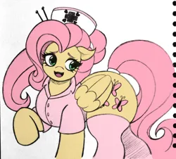 Size: 2048x1848 | Tagged: safe, artist:artmorheart, derpibooru import, fluttershy, pegasus, pony, adorasexy, alternate clothes, alternate hairstyle, colored, cute, g4, image, large butt, nurse fluttershy, nurse outfit, png, sexy, shyabetes, smiling, wide hips, wings