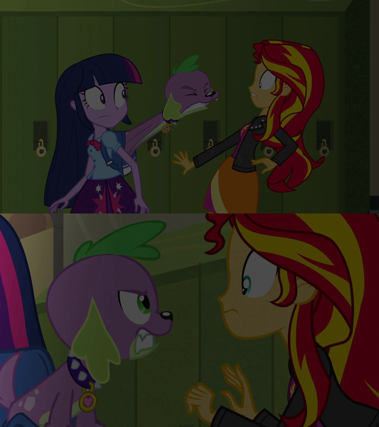 Size: 1920x2160 | Tagged: safe, derpibooru import, edit, edited screencap, screencap, spike, sunset shimmer, human, equestria girls, image, png