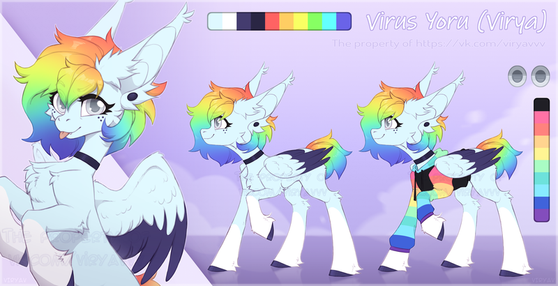 Size: 5859x3000 | Tagged: safe, artist:virusyoru, artist:virya, derpibooru import, oc, unofficial characters only, pegasus, pony, choker, colored hooves, ear fluff, female, image, mare, obtrusive watermark, png, pony oc, reference, reference sheet, socks (coat marking), text, tongue out, watermark