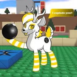 Size: 1801x1811 | Tagged: safe, artist:dookin, derpibooru import, oc, oc:bambi, deer, bomb, cute, deer oc, image, non-pony oc, png, roblox, solo, weapon, yellow eyes