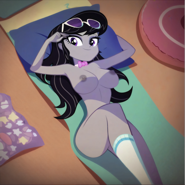 Size: 1428x1428 | Tagged: questionable, ai content, machine learning generated, stable diffusion, octavia melody, human, equestria girls, backyard, beach babe, beach towel, beckoning, busty octavia melody, clothes, exhibitionism, flirty, horny, image, inviting, lying down, nipples, nudist octavia, nudity, pillow, png, porch deck, rug, seductive pose, sexy, show accurate porn, smiling, socks, solo, sunbathing, sunglasses on head, white socks