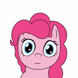 Size: 400x400 | Tagged: safe, artist:hach, pinkie pie, earth pony, pony, animated, clown, clown makeup, clown nose, female, g4, gif, hat, image, mare, oh no, party hat, ponk, simple background, solo, stare, transformation, white background