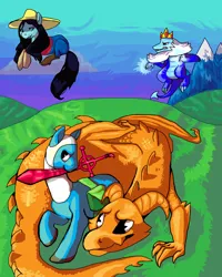 Size: 2848x3562 | Tagged: safe, artist:8loodyrain, derpibooru import, ponified, dragon, pony, adventure time, finn the human, high res, ice king, image, jake the dog, jpeg, marceline, sword, weapon