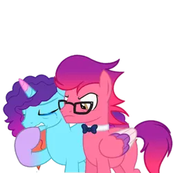 Size: 3600x3600 | Tagged: safe, artist:ramixe dash, derpibooru import, pegasus, pony, unicorn, series:make your tale, g5, angry, crying, g4, g5 to g4, generation leap, glasses, image, male, misty brightdawn, png, ruby jubilee, rule 63, simple background, stallion, transparent background