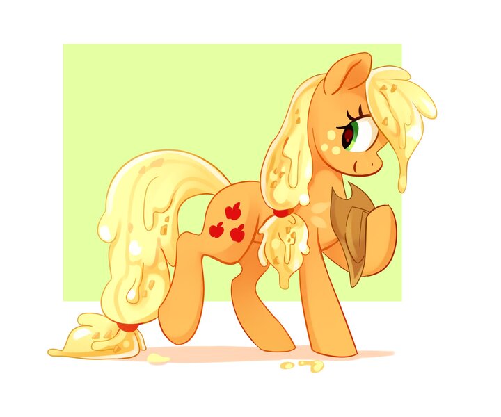 Size: 2048x1707 | Tagged: safe, artist:anotherdeadrat, derpibooru import, applejack, ponified, earth pony, food pony, original species, pony, abstract background, applejack's hat, cowboy hat, food, g4, hat, image, jam, jpeg, passepartout, pun, smiling, solo