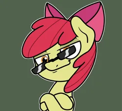 Size: 2048x1865 | Tagged: safe, artist:ewoudcponies, derpibooru import, apple bloom, earth pony, pony, crossed hooves, female, filly, foal, green background, image, looking at you, outline, png, simple background, smiling, smiling at you, solo, sunglasses, white outline