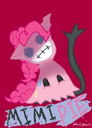 Size: 2500x3500 | Tagged: safe, artist:joshjenkins6, derpibooru import, pinkie pie, mimikyu, creepy, grin, high res, image, jpeg, pokémon, simple background, smiling