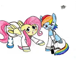 Size: 3270x2580 | Tagged: safe, artist:joshjenkins6, derpibooru import, fluttershy, rainbow dash, pegasus, pony, clothes, duo, female, high res, image, jpeg, mare, school uniform, strawberry panic!, traditional art