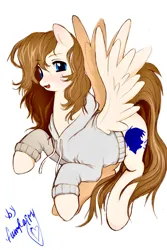 Size: 1536x2304 | Tagged: safe, artist:funfairy, derpibooru import, oc, oc:anon, pegasus, pony, brown mane, clothes, colt, foal, gray coat, hoodie, image, jpeg, male, pegasus oc, sketch, solo, wings