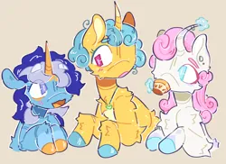 Size: 2016x1464 | Tagged: safe, artist:tottallytoby, derpibooru import, lemon hearts, minuette, twinkleshine, pony, unicorn, alternate hairstyle, blue eyelashes, blushing, body freckles, bracelet, cheek fluff, chest fluff, coat markings, colored, colored eyelashes, colored hooves, colored horn, colored horntip, coronet (coat marking), cup, curved horn, ear freckles, ear piercing, earring, female, flat colors, fluffy, freckles, g4, horn, image, jewelry, leg fluff, leg freckles, levitation, looking at each other, looking at someone, magic, magic aura, mare, necklace, open mouth, open smile, pale belly, piercing, pink eyelashes, png, shoulder fluff, shoulder freckles, simple background, smiling, socks (coat marking), teacup, telekinesis, trio, trio female