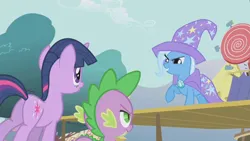 Size: 1280x720 | Tagged: safe, derpibooru import, screencap, spike, trixie, twilight sparkle, butt, g4, image, plot, png, twibutt