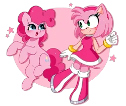 Size: 4788x4015 | Tagged: safe, artist:kittyrosie, derpibooru import, pinkie pie, anthro, earth pony, hedgehog, pony, amy rose, blushing, crossover, cute, diapinkes, duo, duo female, female, g4, image, kittyrosie is trying to murder us, looking at each other, looking at someone, mare, mobian, open mouth, open smile, png, shannon chan-kent, simple background, smiling, smiling at each other, sonic the hedgehog (series), sonicified, transparent background, voice actor joke