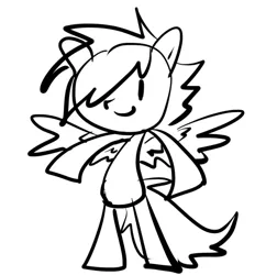 Size: 549x566 | Tagged: safe, artist:kruvvv, derpibooru import, oc, oc:kruv, unofficial characters only, pegasus, pony, bipedal, black and white, grayscale, image, minimalist, modern art, monochrome, png, shitposting, simple background, sketch, solo, spread wings, standing, white background, wings