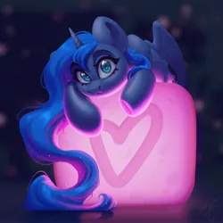 Size: 3000x3000 | Tagged: safe, artist:amishy, derpibooru import, princess luna, alicorn, pony, female, g4, heart, image, jpeg, looking at you, mare, solo, spread wings, wide eyes, wings