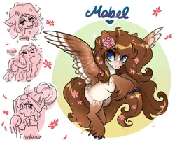 Size: 2313x1875 | Tagged: safe, artist:opalacorn, derpibooru import, oc, oc:mabel, unofficial characters only, pegasus, pony, bandana, bedroom eyes, broom, coat markings, commission, cute, eyes closed, female, floppy ears, flower, flower in hair, hoof hold, image, jpeg, looking at you, mare, simple background, smiling, solo, spread wings, tongue out, unshorn fetlocks, updo, white background, wings