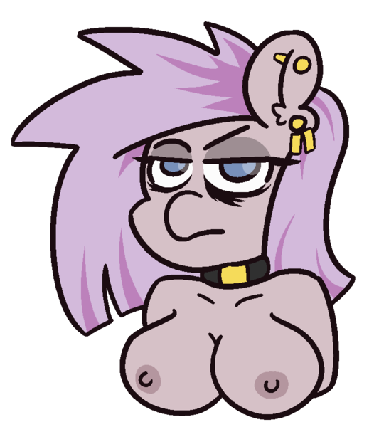 Size: 800x900 | Tagged: questionable, alternate version, artist:threetwotwo32232, derpibooru import, oc, oc:nada phase, unofficial characters only, anthro, pony, big breasts, big titty goth gf, breasts, bust, ear piercing, earring, female, goth, image, jewelry, mare, necklace, nipples, no pupils, nudity, piercing, png, simple background, solo, transparent background