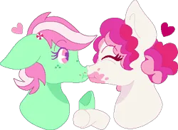 Size: 460x336 | Tagged: safe, artist:matthasnobinary, derpibooru import, minty (g4), plumsweet, earth pony, pony, duo, female, g4, heart, image, lesbian, mare, peppermint, png, ship:plummint, shipping, simple background, transparent background