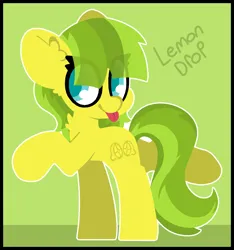 Size: 3000x3200 | Tagged: safe, artist:moonydusk, derpibooru import, oc, oc:lemon drop, unofficial characters only, earth pony, pony, :p, female, image, png, solo, solo female, tongue out