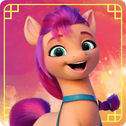 Size: 1000x1000 | Tagged: safe, derpibooru import, sunny starscout, earth pony, g5, my little pony: a new generation, avatar, chinese text, image, looking at you, moon runes, png, profile picture, red background, simple background, smiling, smiling at you