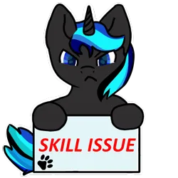 Size: 1000x1000 | Tagged: safe, alternate version, artist:eminol, derpibooru import, oc, oc:source code, pony, unicorn, angry, female, glare, horn, image, looking at you, mare, png, sign, simple background, skill issue, transparent background, unicorn oc