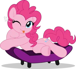Size: 5464x5000 | Tagged: safe, artist:jhayarr23, derpibooru import, pinkie pie, earth pony, pony, :p, absurd resolution, commission, commissioner:ace play, couch, draw me like one of your french girls, female, image, mare, one eye closed, png, simple background, solo, sparkle, tongue out, transparent background, vector, wink, ych result