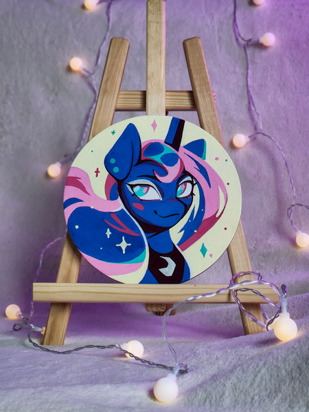 Size: 3000x4000 | Tagged: safe, artist:annna markarova, derpibooru import, princess luna, alicorn, pony, horn, image, jpeg, looking at you, photo, simple background, smiling, solo, traditional art