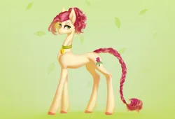 Size: 4400x3000 | Tagged: safe, artist:spika, derpibooru import, roseluck, pony, alternate hairstyle, braid, braided tail, collar, commission, commissioner:doom9454, cute, image, pet tag, png, pony pet, ponytail, rosepet, standing, tail
