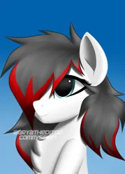 Size: 2000x2800 | Tagged: safe, artist:aryatheeditor, derpibooru import, oc, oc:jet blast, unofficial characters only, pegasus, chest fluff, cute, fluffy, gradient background, image, looking up, one eye closed, pegasus oc, png, smiling, solo, wings