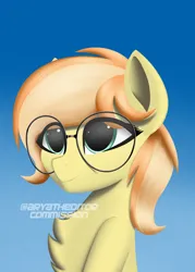 Size: 2000x2800 | Tagged: safe, artist:aryatheeditor, derpibooru import, oc, oc:fruitlines, unofficial characters only, pegasus, chest fluff, cute, fluffy, glasses, gradient background, image, looking up, png, pretty, smiling, solo