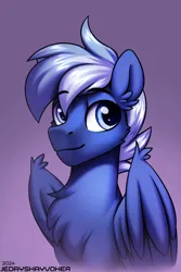 Size: 2000x3000 | Tagged: safe, artist:jedayskayvoker, derpibooru import, oc, oc:blue shift, pegasus, pony, bust, chest fluff, cute, ear fluff, folded wings, gradient background, icon, image, looking at you, male, patreon, patreon reward, pegasus oc, png, portrait, smiling, solo, stallion, wing fluff, wings