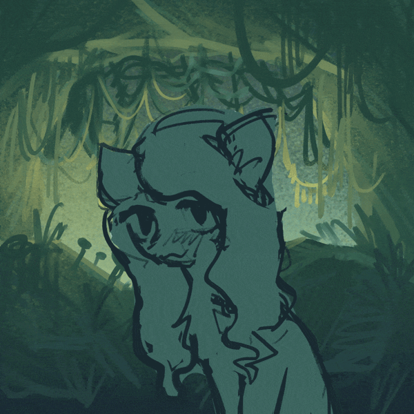 Size: 1000x1000 | Tagged: safe, derpibooru import, oc, pony, animated, camera shot, cave, cute, face licking, female, forest, fourth wall, gif, image, jungle, licking, mare, nature, sketch, tongue out, tree