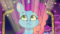 Size: 520x293 | Tagged: safe, derpibooru import, screencap, pipp petals, pegasus, pony, unicorn, g5, my little pony: tell your tale, spoiler:g5, spoiler:my little pony: tell your tale, spoiler:tyts02e05, animated, crystal brighthouse, gif, gifrun.com, image, misty brightdawn, misty-rious new room, spinning