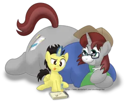 Size: 1600x1290 | Tagged: safe, artist:aleximusprime, derpibooru import, oc, oc:khaki-cap, oc:paper butt, oc:paper cap, oc:tommy the human, unofficial characters only, alicorn, pony, unicorn, :p, alicorn oc, cap, colt, commission, commissioner:bigonionbean, drawing, duo, duo male, fat, foal, fusion, glasses, hat, horn, image, lying down, magic, male, pencil, png, prone, simple background, smiling, stallion, telekinesis, tongue out, transparent background, unicorn oc, wings