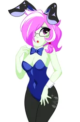 Size: 794x1200 | Tagged: safe, artist:rosemile mulberry, derpibooru import, oc, oc:rosemile mulberry, human, equestria girls, bunny ears, bunny suit, clothes, glasses, image, jpeg, legs together, socks, stockings, thigh highs