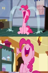 Size: 828x1253 | Tagged: safe, derpibooru import, pinkie pie, earth pony, pony, baby cakes, putting your hoof down, crying, g4, image, jpeg, laughing, nose in the air, open mouth, solo, volumetric mouth