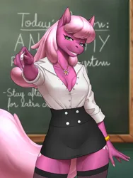 Size: 4500x6000 | Tagged: suggestive, artist:mykegreywolf, derpibooru import, cheerilee, anthro, earth pony, blouse, bracelet, breasts, chalk, chalkboard, cleavage, clothes, female, fishnets, image, jewelry, miniskirt, pencil skirt, png, pointing, reasonably sized breasts, shirt, skirt, skirt suit, solo, solo female, suit, teacher, zettai ryouiki