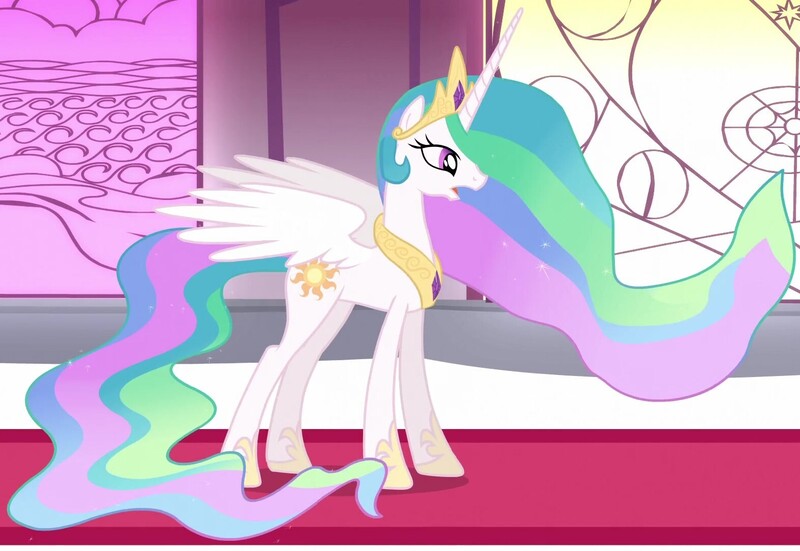 Size: 1569x1080 | Tagged: safe, derpibooru import, princess celestia, alicorn, pony, the crystal empire, canterlot castle, crown, ethereal mane, ethereal tail, female, gradient mane, gradient tail, hoof shoes, image, jewelry, jpeg, mare, open mouth, partially open wings, peytral, princess shoes, regalia, solo, sparkly mane, sparkly tail, standing, tail, wings