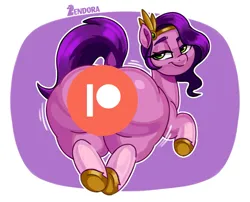 Size: 2167x1750 | Tagged: suggestive, artist:zendora, pipp petals, pegasus, pony, g5, ass, ass up, butt, censored, female, image, large butt, looking at you, looking back, looking back at you, mare, nudity, patreon, patreon censored, patreon logo, pipp butt, png, smug, tail