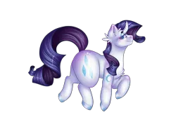 Size: 2283x1614 | Tagged: safe, artist:octaytheartist, derpibooru import, rarity, pony, unicorn, beanbrows, blushing, butt, chest fluff, ear fluff, eyebrows, female, g4, huge butt, image, large butt, lidded eyes, mare, png, prancing, simple background, solo, transparent background