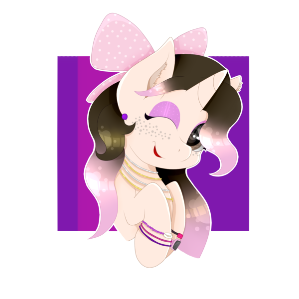 Size: 1600x1600 | Tagged: safe, artist:kathepart, derpibooru import, oc, oc:kinna-ca, unicorn, bracelet, collar, ear piercing, earring, freckles, hair bun, image, jewelry, looking at you, makeup, piercing, png, simple background, transparent background