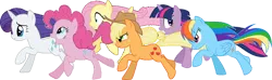 Size: 1394x412 | Tagged: artist needed, editor needed, safe, derpibooru import, edit, vector edit, applejack, fluttershy, pinkie pie, rainbow dash, rarity, twilight sparkle, earth pony, pegasus, pony, unicorn, female, image, mane six, mare, needs more jpeg, needs more png, png, running, side, side view, simple background, transparent background, vector, wind, windswept mane